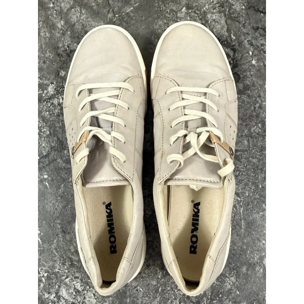 Romika Womens Leather Comfort Sneaker Lace Up Casual Shoes Lt Gray Sz 42/10